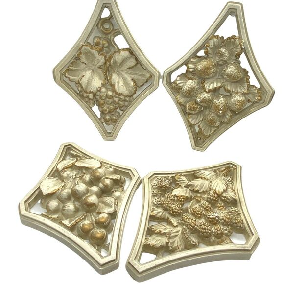 MCM Fruit Wall Art 1958 Universal Statuary White Cream Gold Plaques Set 4
